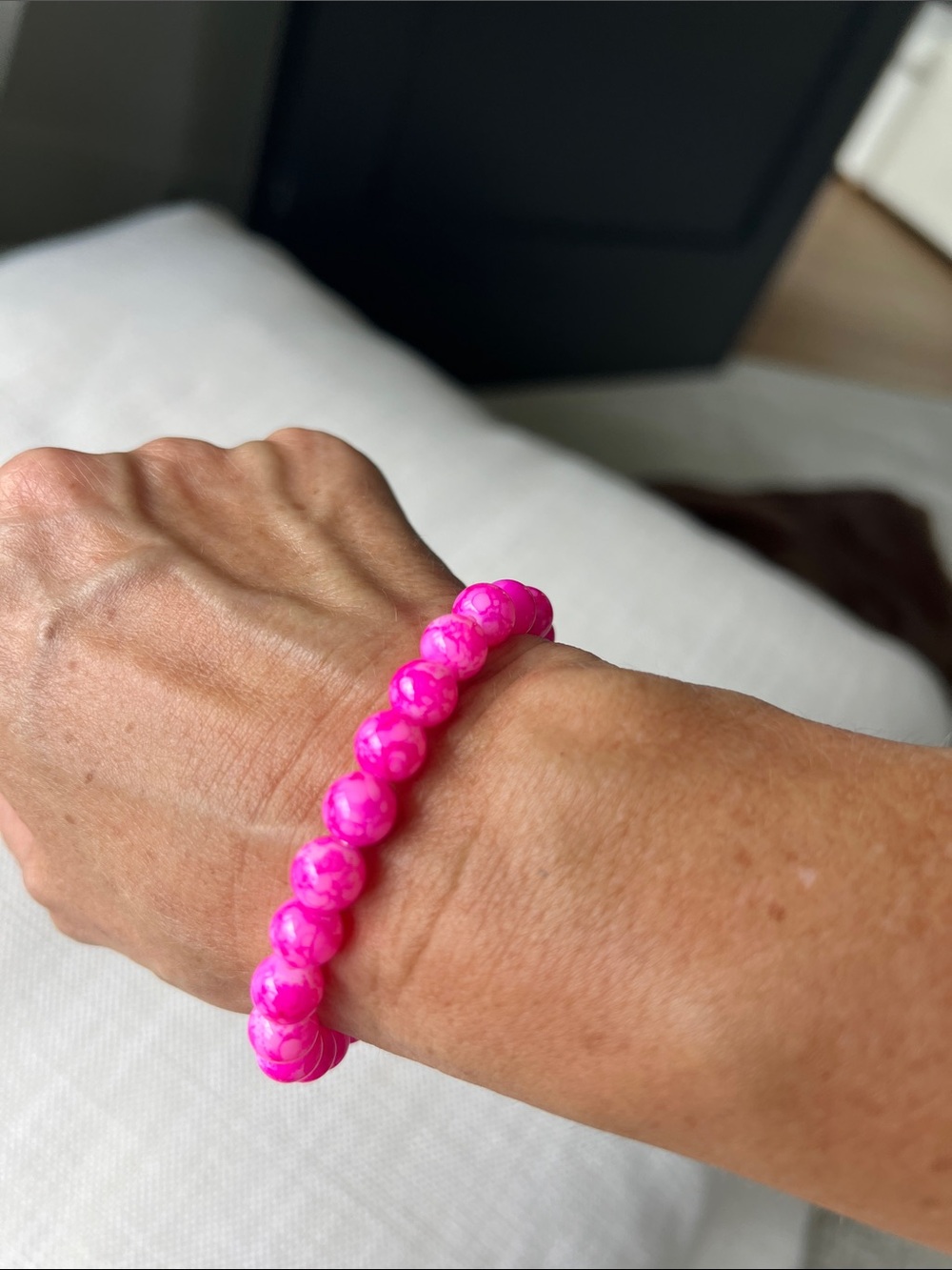 Hot Pink Beaded Stretch Bracelet - Picture 2 of 3